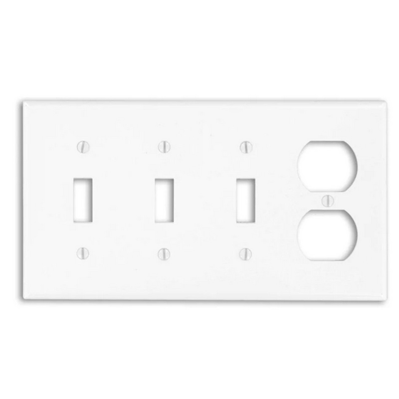 Leviton White 4-Gang 3-Toggle/1-Duplex Wall Plate (1-Pack) #002-00P38-00W