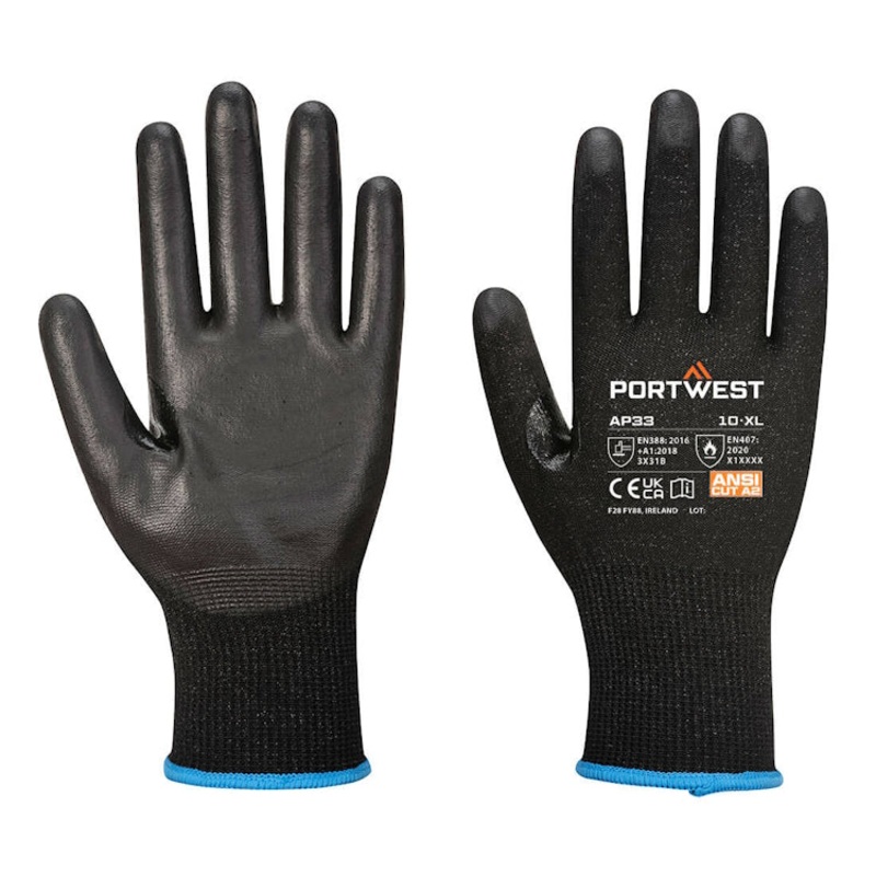 Portwest LR15 PU Touchscreen Glove Black AP33 – Pack of 12 Pairs
