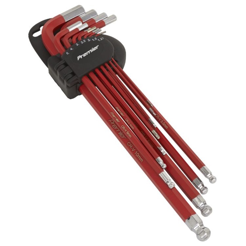 Sealey Ball-End Hex Key Set 11pc Anti-Slip Extra-Long Metric (Premier)