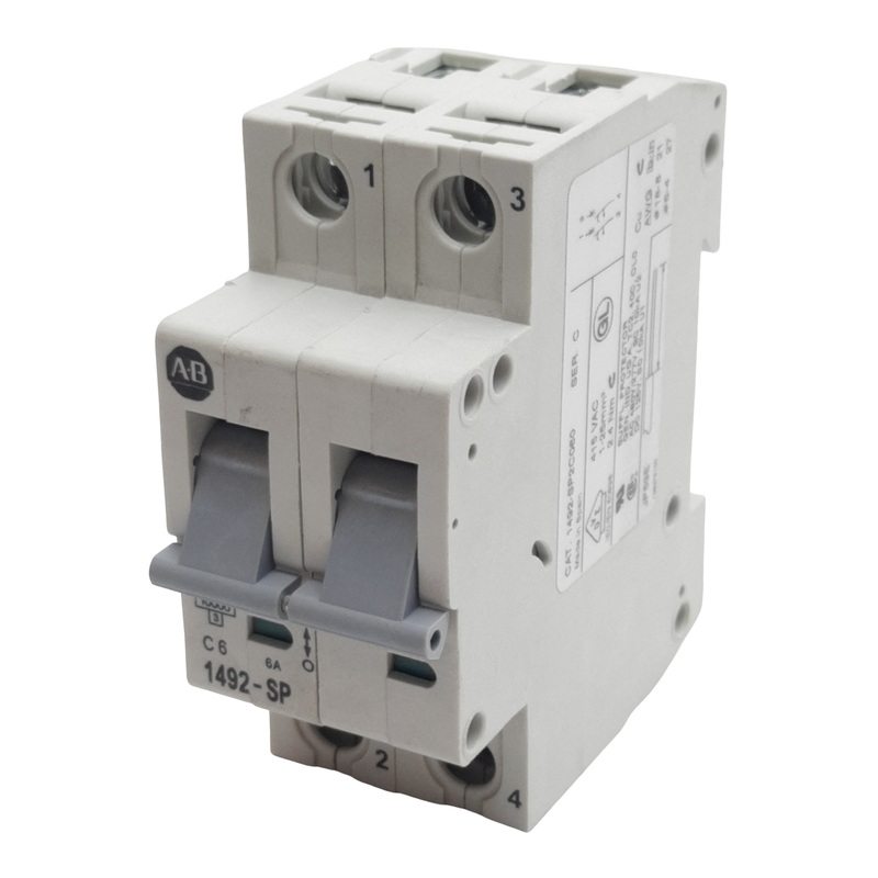 Used Allen Bradley 1492-SP2C060 Circuit Breaker, 2-Pole, 6A 415VAC, DIN Rail