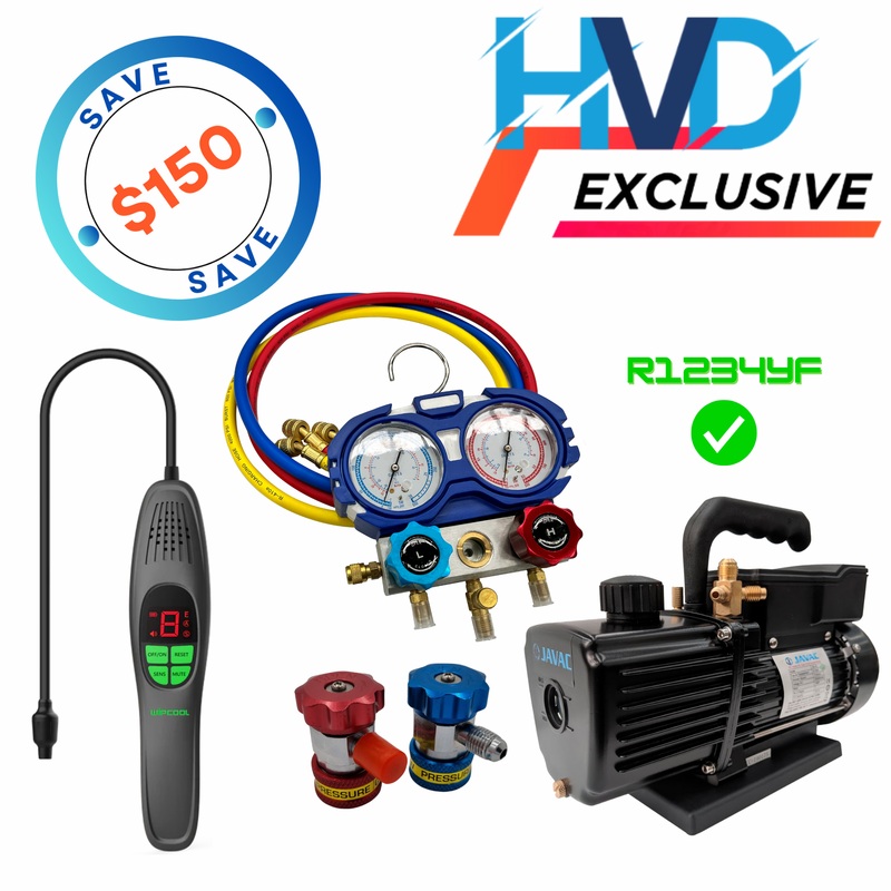 HVACDIRECT Basic Auto Kit 3 – R134a (Vacuum Pump, Refrigerant Manifold & Leak Detector)