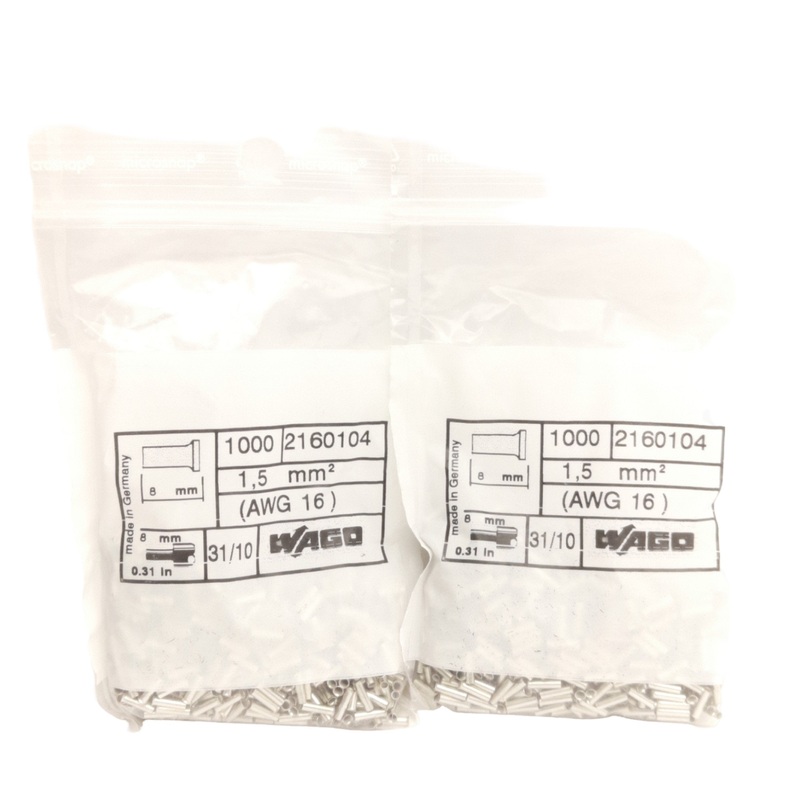 New Lot of 2000 Wago 216-104 Wire & Connector Ferrules, 16AWG, 1.5mm x 8mm Length
