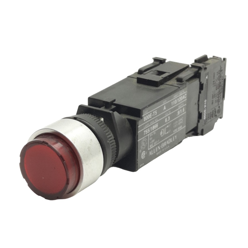 Used Allen Bradley 800ES-E4 Pushbutton, Red, Illuminated, Extended, Momentary, 1NO
