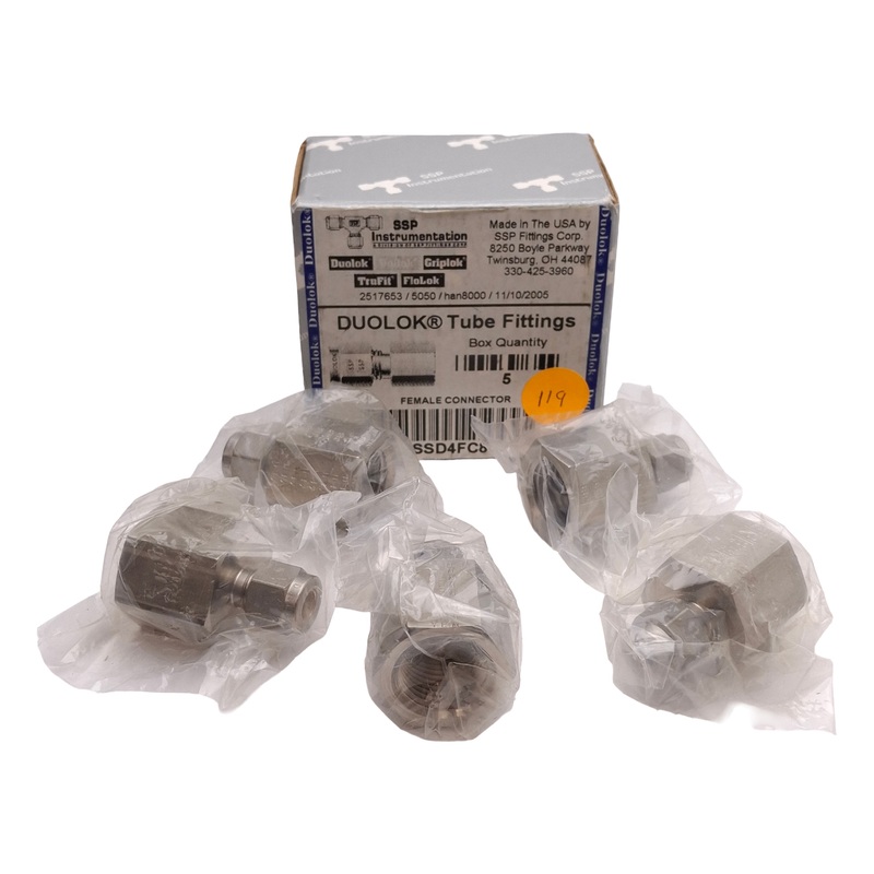 New Lot of 5 SSP ISSD4FC8 Duolok Female Connector, 1/4in Tube Ferrule, 1/2in NPT