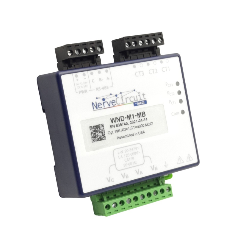 Used MCCI WND-M1-MB Power Meter, 24V AC/DC, 90-600VAC Range, RS485 Modbus RTU