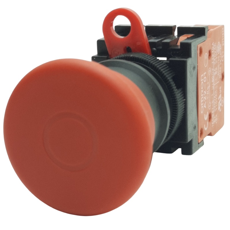 Used Omron A22E-MP-01 E-Stop Push/Pull Button 22mm, 1NC, 110VAC 10A, 24VDC 5A