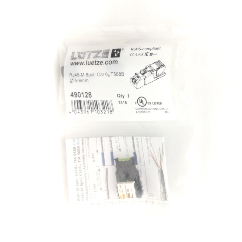 New Lutze 490128 Industrial Interface Connector, RJ45 8-Pole Male, 30V, 1A, Cat.6A