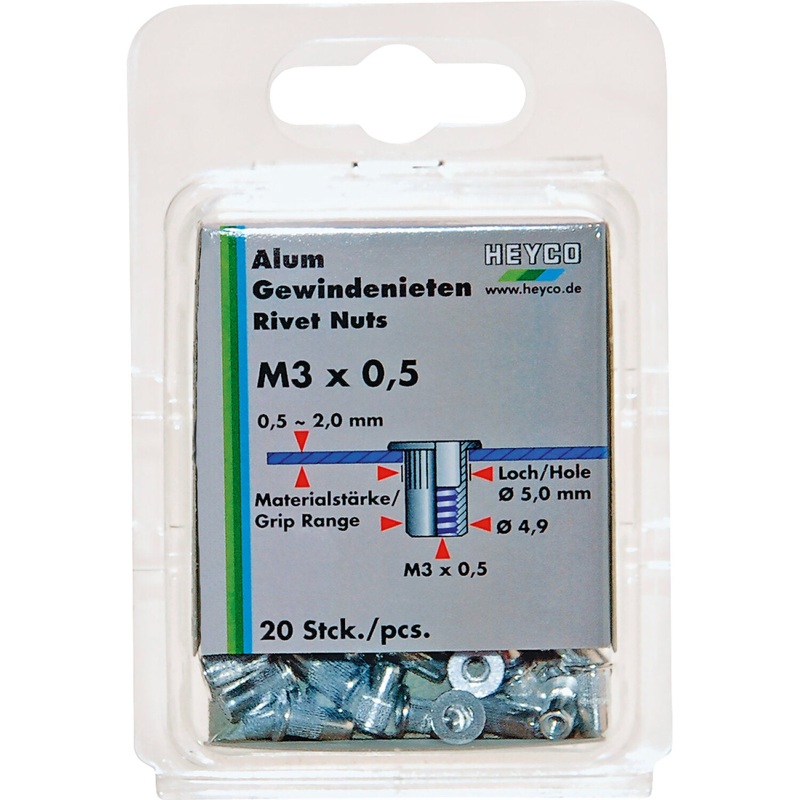 Heyco 01261500000 Rivet Nut Set in Blister Packing