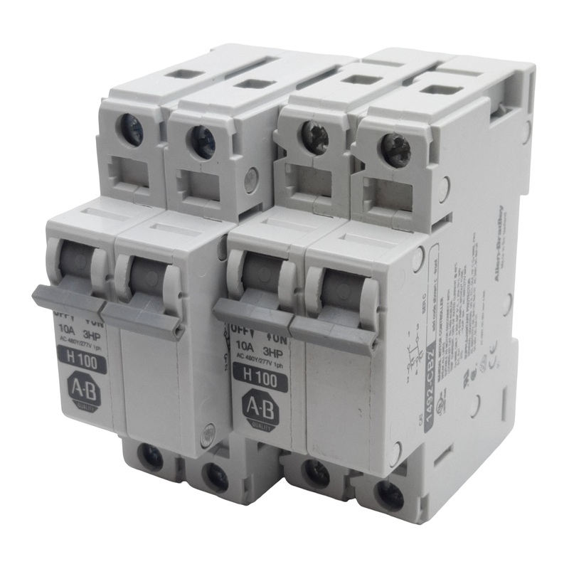 Used Lot of 2 Allen Bradley 1492-CB2H100 Circuit Breaker, 2-Pole, 10A 480Y/277VAC