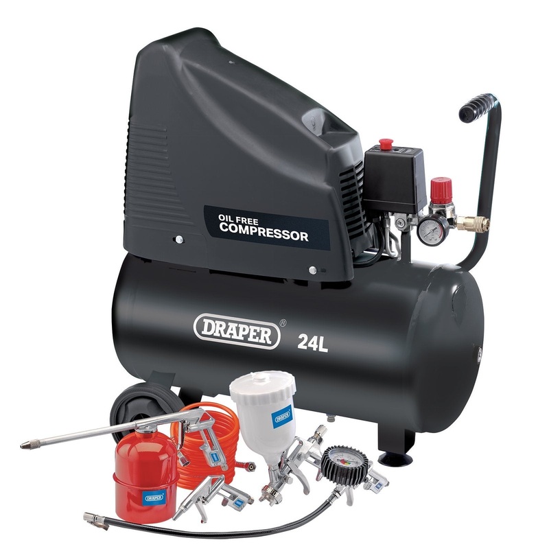 Draper 230V Oil-Free Compressor And Air Tool Kit, 24L – DA25/19/K