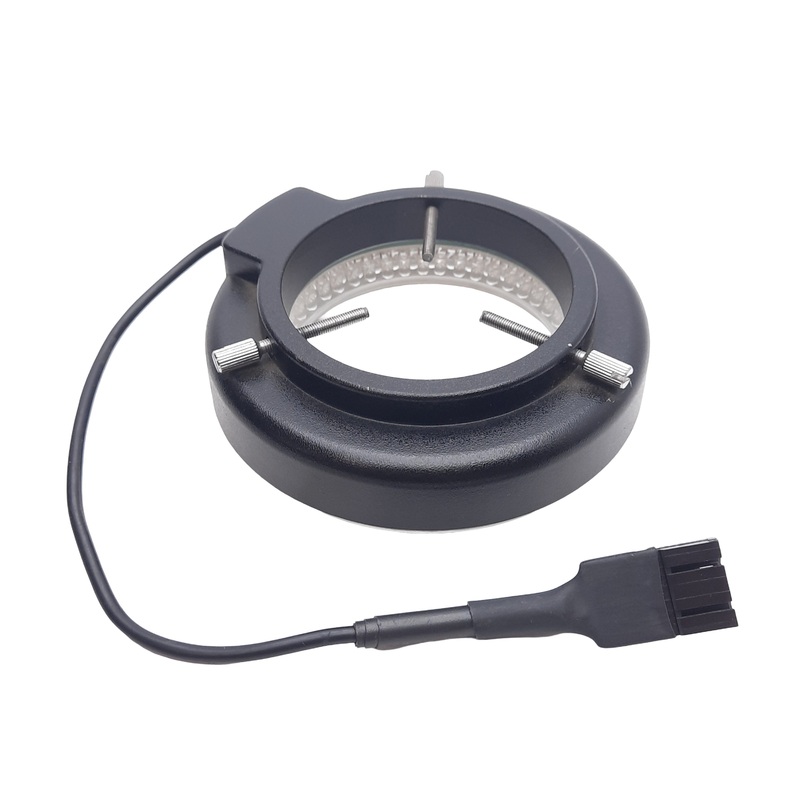 Used AmScope 144 LED Quadrant Ring Light For Stereo Microscopes, 61mm ID, 12VDC