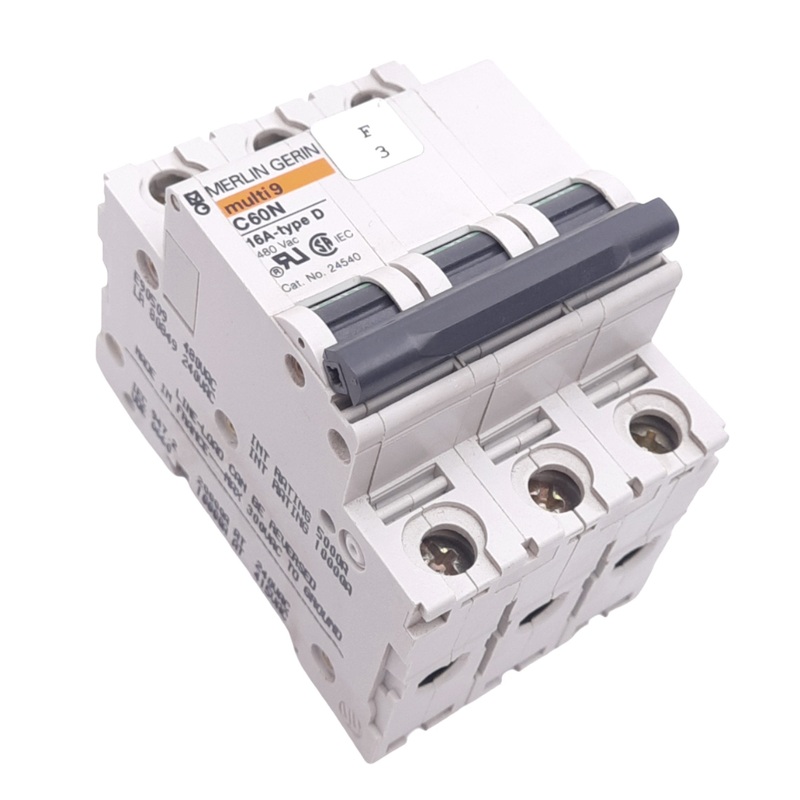 Used Merlin Gerin 24540 C60N-3P-16A-D Circuit Breaker, 3-Pole, 16A, 240/480VAC Max