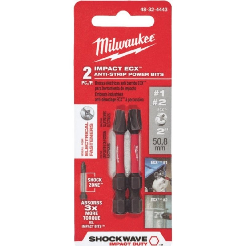 Impact ECX Anti-Strip Power Bits, 2 Pieces By Milwaukee 48-32-4443