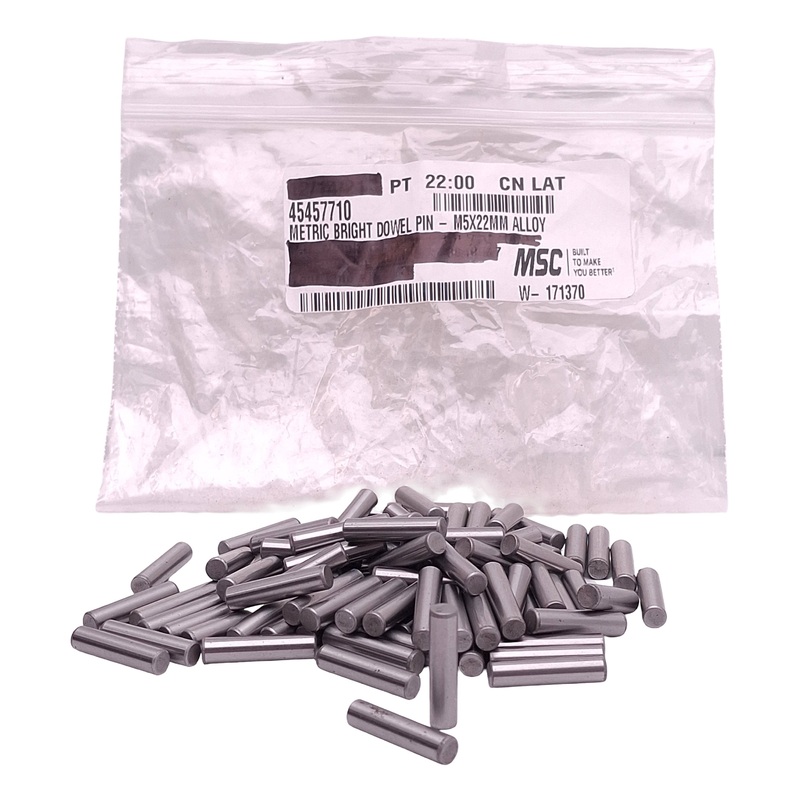 New Lot of 90 MSC 45457710 Bright Dowel Pin, 5mm OD x 22mm OAL, Alloy Steel