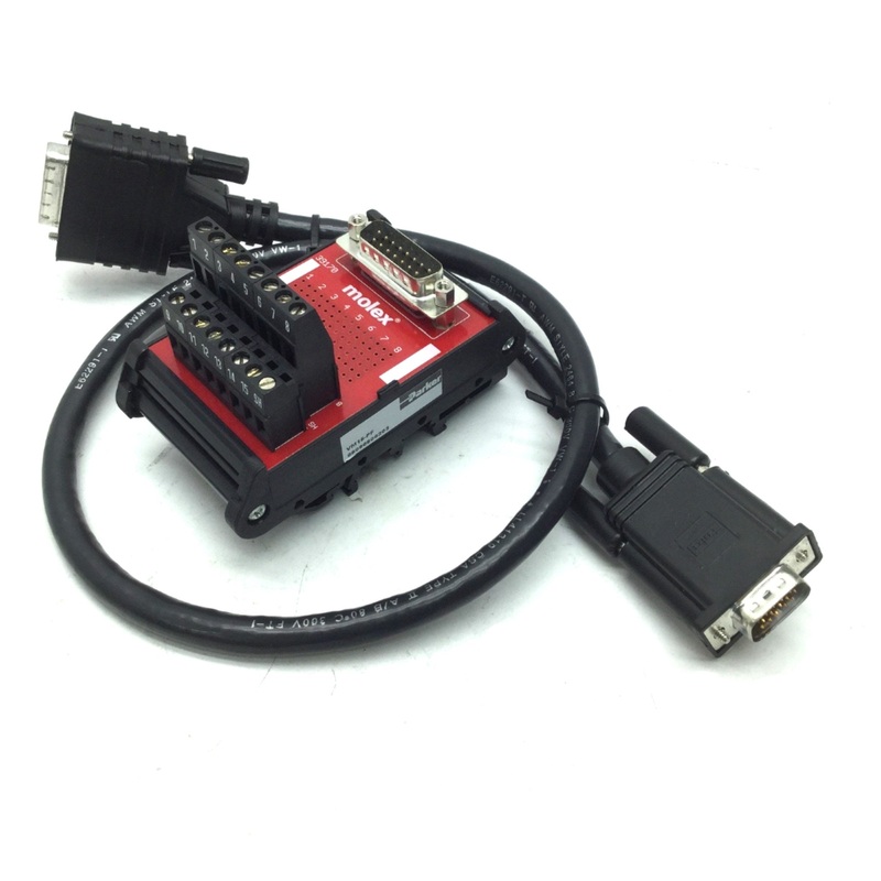Used Parker VM15-PF Molex 15-Pin Breakout Module Din Rail Mount w/ 2′ Cable