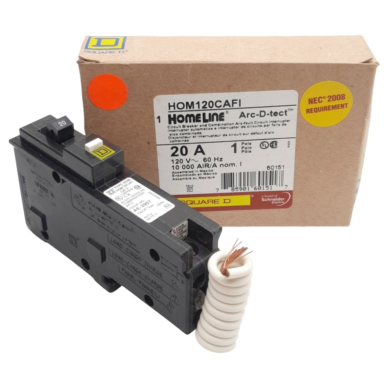 New Square-D HOM120CAFI Mini Circuit Breaker, 1-Pole, 20A, 120VAC, Plug-On