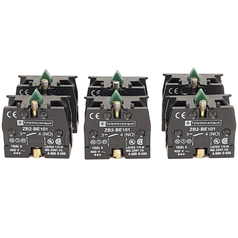 Used Lot of 6 Telemecanique ZB2-BE101 Contact Blocks, 1 NO Contact, 600V, 10A