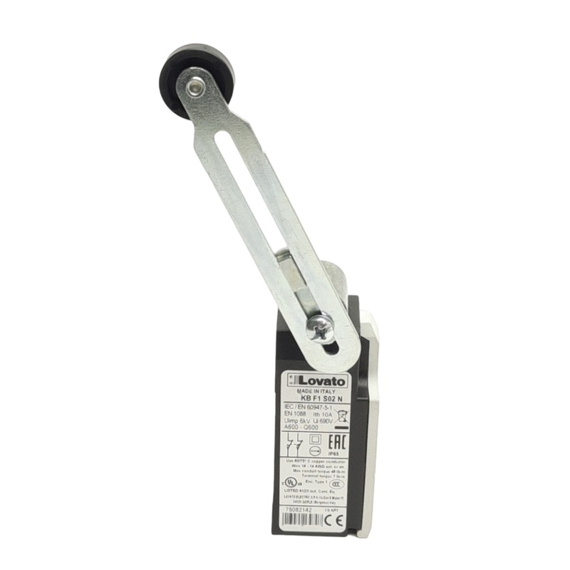 Used Lovato KBF1S02N Roller Lever Limit Switch, 2NC, 90 Actuation, 10A Max