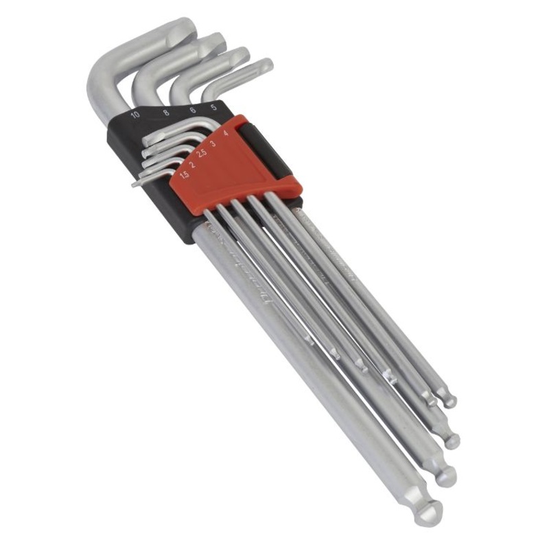 Sealey Ball-End Hex Key Set 9pc Extra-Long Lock-On – Metric (Premier)