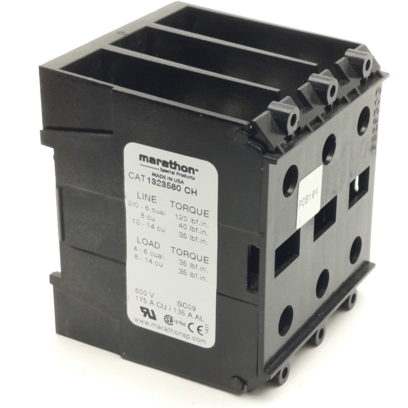 Used Marathon 1323580 CH Power Distribution Block, 3-Pole, 1-Line 6-Load, 175A 600V