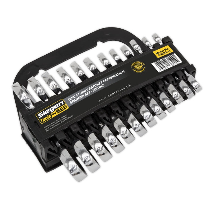 Sealey Stubby Ratchet Combination Spanner Set 12pc – Metric (Siegen)