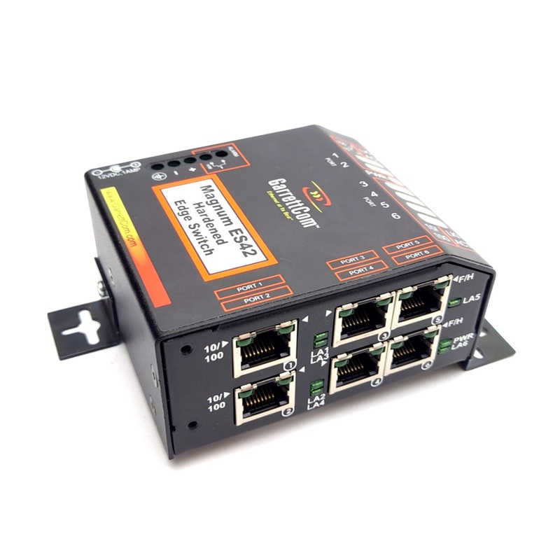 Used GarrettCom ES42H-24VDC Hardened Edge Switch, 10/100 RJ-45 (x4), Fiber Ports (x2)