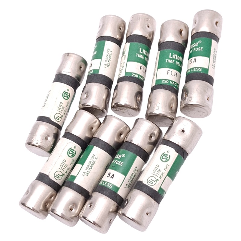 Used Lot of 9 Littelfuse FLM005 Midget Time-Delay Fuses, 5A, 250VAC Max, Class CC