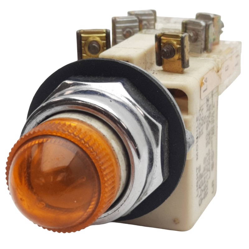 Used Square D 9001KM1 Amber Illuminated Momentary Push Button 30mm, 120VAC, 1NO+1NC