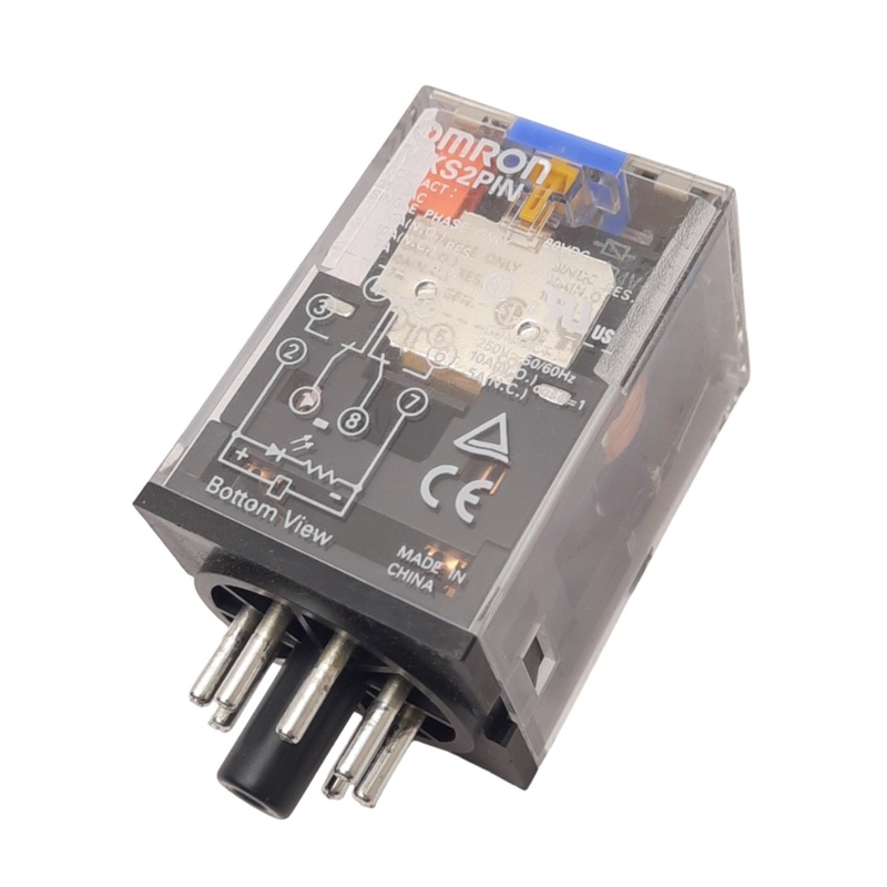 Used Omron MKS2PIN DC24 Plug-In Relay, DPDT, 8-Pin, 250VAC/30VDC 10A Max, 24VDC Coil