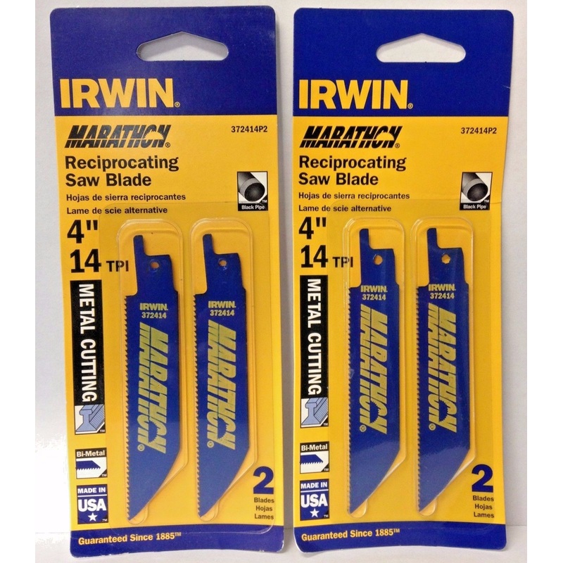 Irwin 372414P2 4″ x 14TPI Bi-Metal Reciprocating Saw Blades USA 2pks