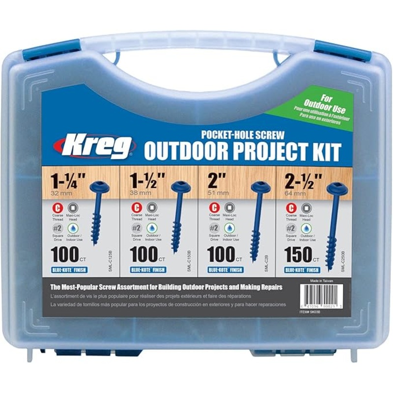 Kreg SK03B Blue Kote Pocket Hole Screw Outdoor Project Kit