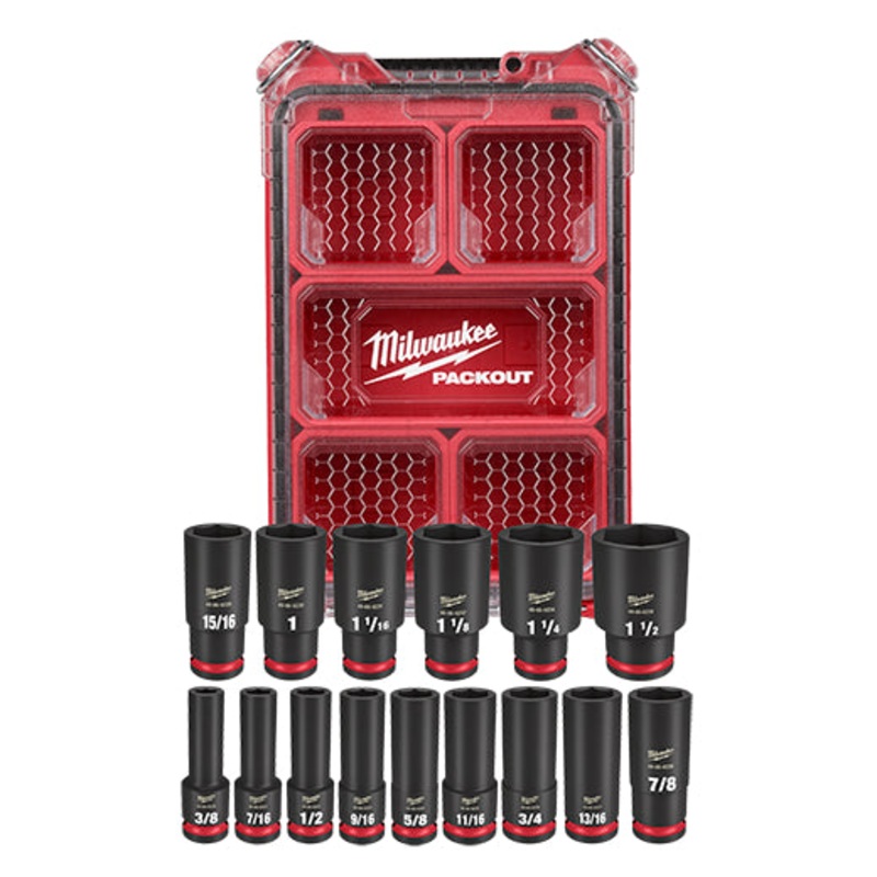 Milwaukee 49-66-6802 SHOCKWAVE Impact Duty Socket 1/2 Dr 15PC SAE PACKOUT Set