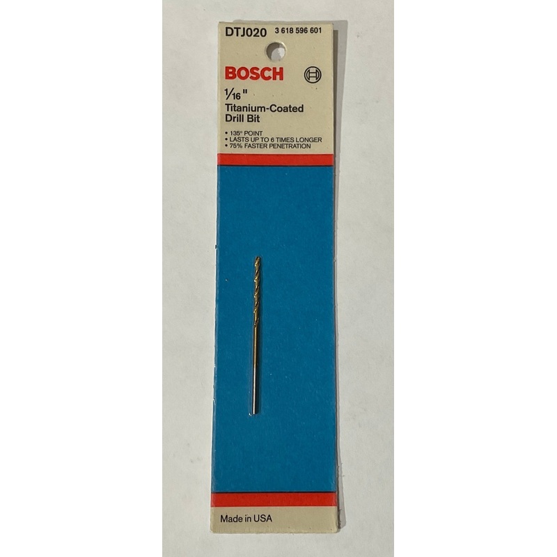 Bosch 1/16″ x 2″ Titanium -coated drill bit DTJ020 USA