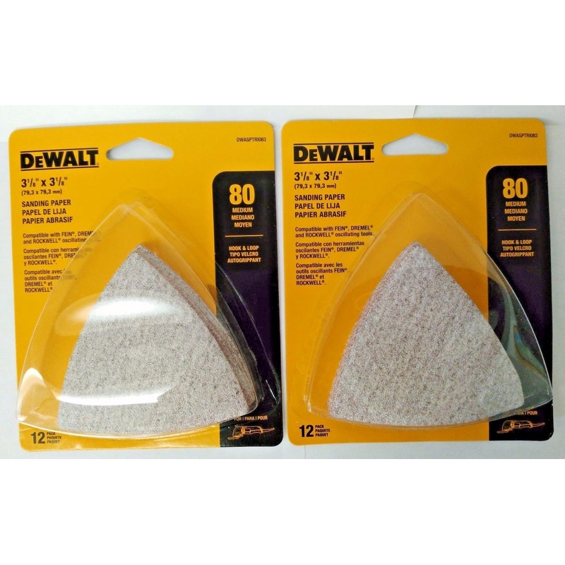 DeWalt DWASPTRI083 3-1/8″ x 3-1/8″ 12 Pack H&L Triangle 80 Grit Sandpaper 2PKS