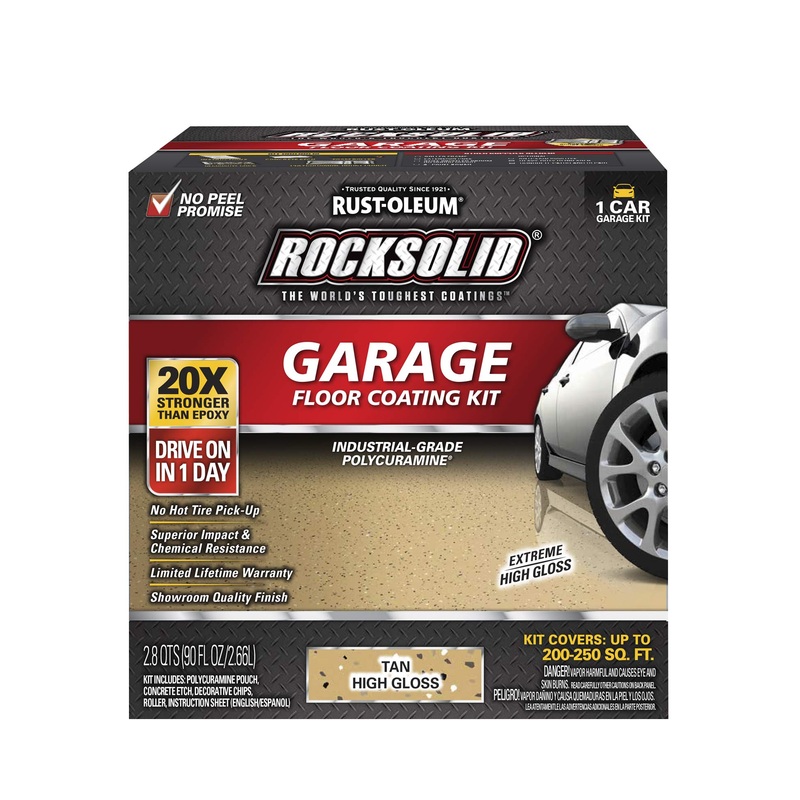 Rust-Oleum 60007 RockSolid Polycuramine Garage Floor Coating, 1 Car Kit, High Gloss Tan