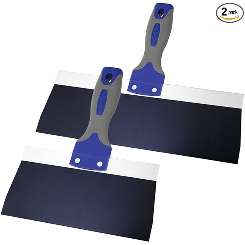 Warner Manufacturing Pro-Grip 12″ and 8″ Blue Steel Drywall Taping Knife Set, Soft Grip Handle, Combo Pack