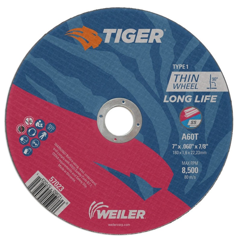 Weiler 57023 7″ x .045″ Tiger  Type 1 Thin Cutting Wheel, A60T, 7/8″ A.H.