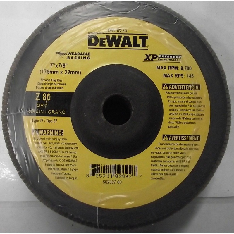 DEWALT DW8220 7″ x 7/8″  Z80 Grit T27 WB Flap Disc 5pc