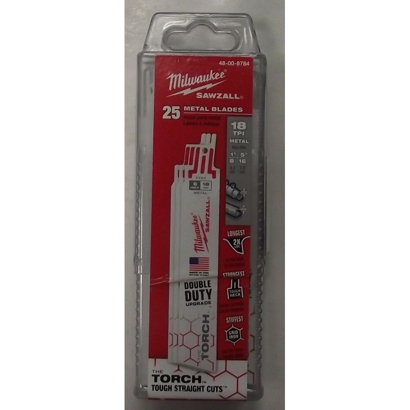 Milwaukee 48-00-8784 18TPI 6″ Torch Double Duty Sawzall Recip Blades 25 pack USA