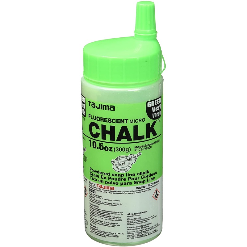 TAJIMA PLC2-FG300 Micro Chalk – Fluorescent Green 10.5 oz (300g) Ultra-Fine Snap-Line Chalk