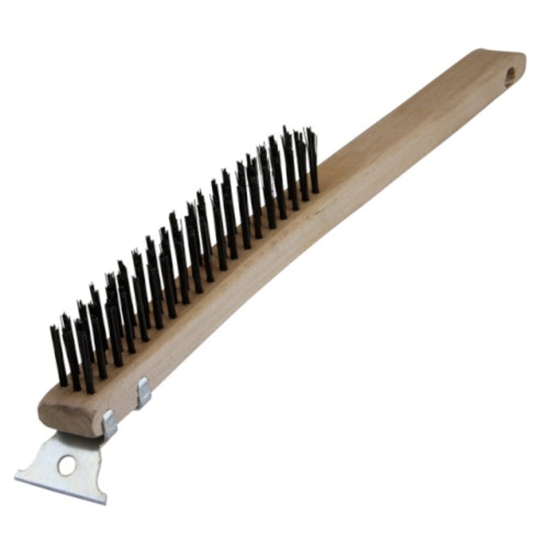 Warner 13-5/8″ 3×19 Row, Wood Handle Wire Brush w/Scraper
