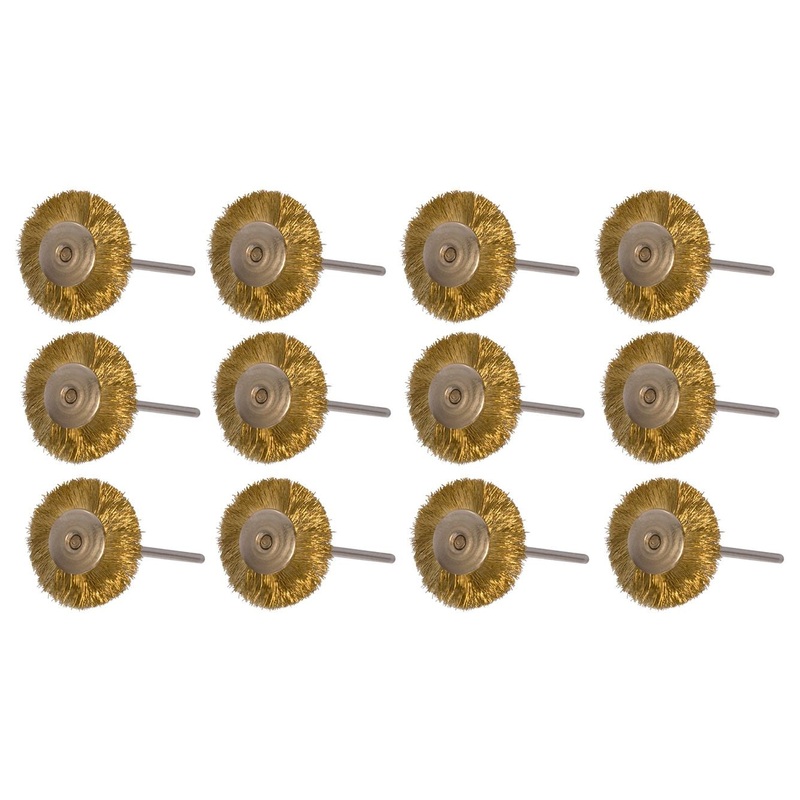 12/Pk 1″ Crimped Brass Mounted Brushes w/ 3/32″ Mandrels