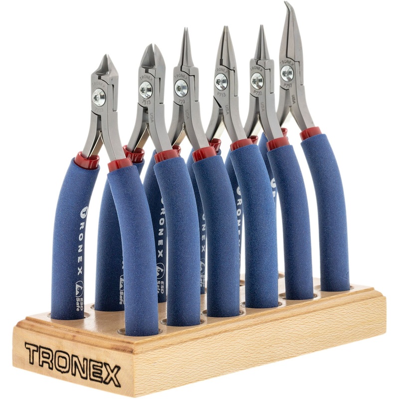 Pliers Set – Tronex 6 Pieces Fine Wire Work Set With Wood Stand (Long Ergonomic Handles)