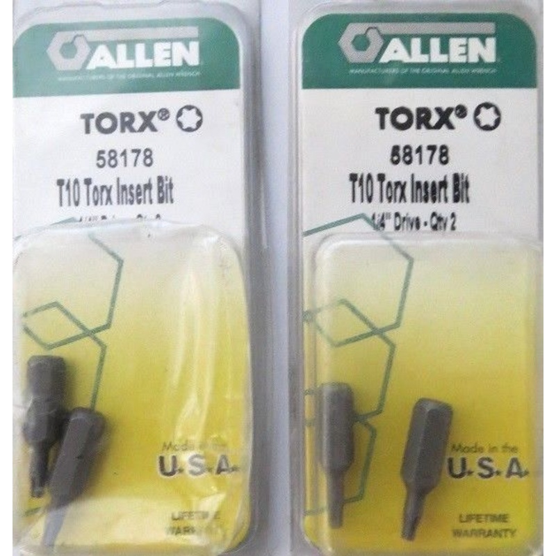 Allen 58178 2 PK T10 Torx Insert Bits 1/4″ Drive 2 Packs USA