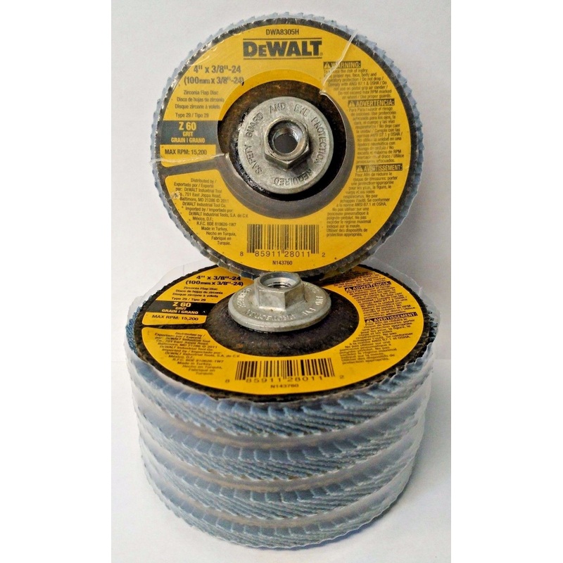 DEWALT DWA8305H 4″ x 3/8″-24 Z60 Grit Type 29 Zirconia Flap Disc 5 Pack