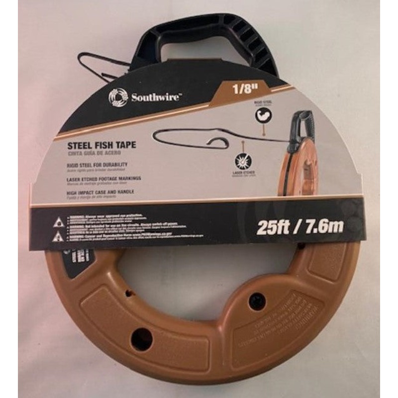 SOUTHWIRE FTS1/8-25 25′ 1/8″ STEEL FISH TAPE IMPACT DURABLE CASE RIGID STEEL
