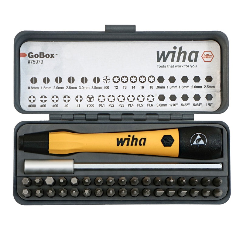Wiha 75979 36 Piece GoBox Electronics ESD Precision Micro Bit Set