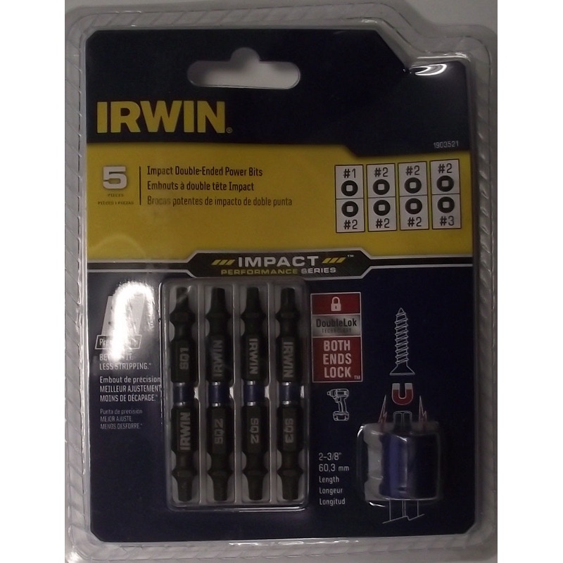 IRWIN 5 Piece 1903521 IMPACT Double-Ended #1 #2 #3 Square Power Drill Bits