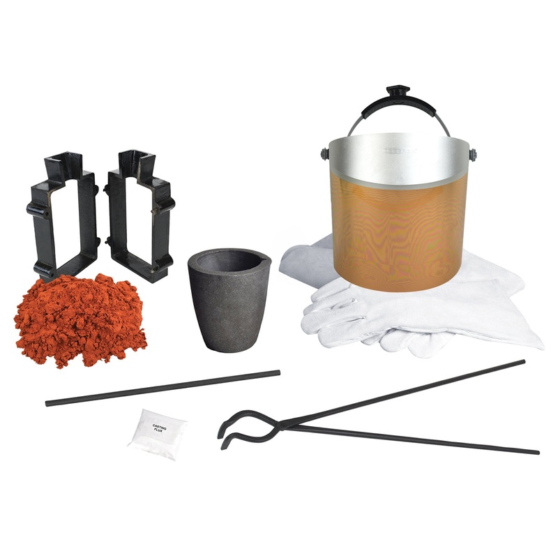 Sand Casting Set with 10 Lbs of Petrobond, Flux, Parting Powder, Mold Frame, Face Shield, Gloves, Apron, Crucible, & Tongs
