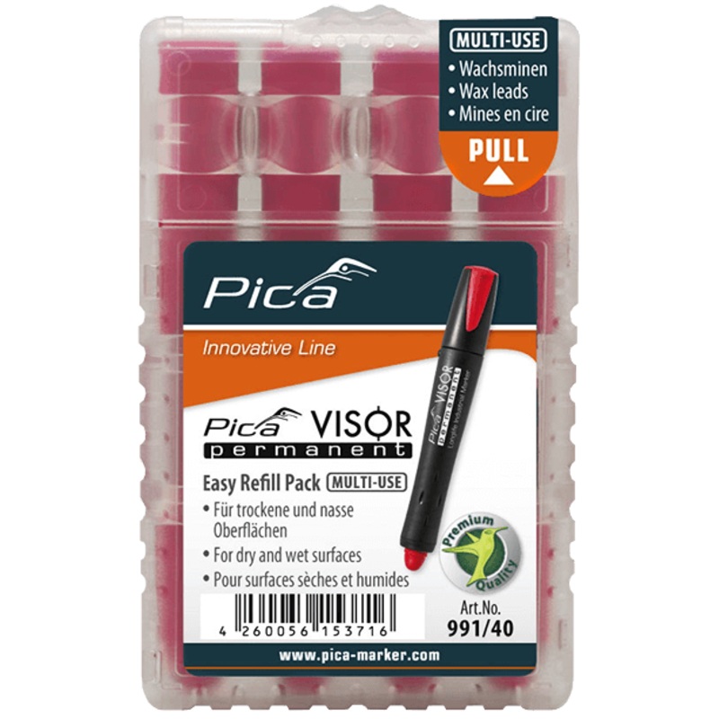 Pica 991/40 VISOR Luminescent Permanent Marker Refill, Red (4-Pack)